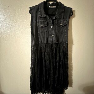ORIGAMI Black And Lace Jean Vest